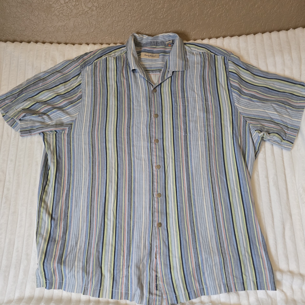 Tommy Bahama Blue and Green Striped Shirt